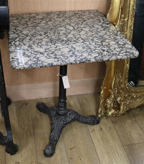 A marble top cast iron base table W.60cm